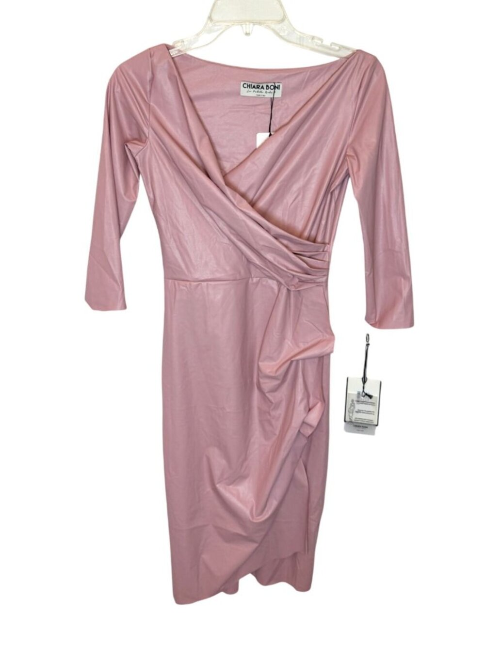 Chiara Boni La Petite Robe Rosebud Pink Surplice Midi Dress NWT Size M - Picture 3 of 10